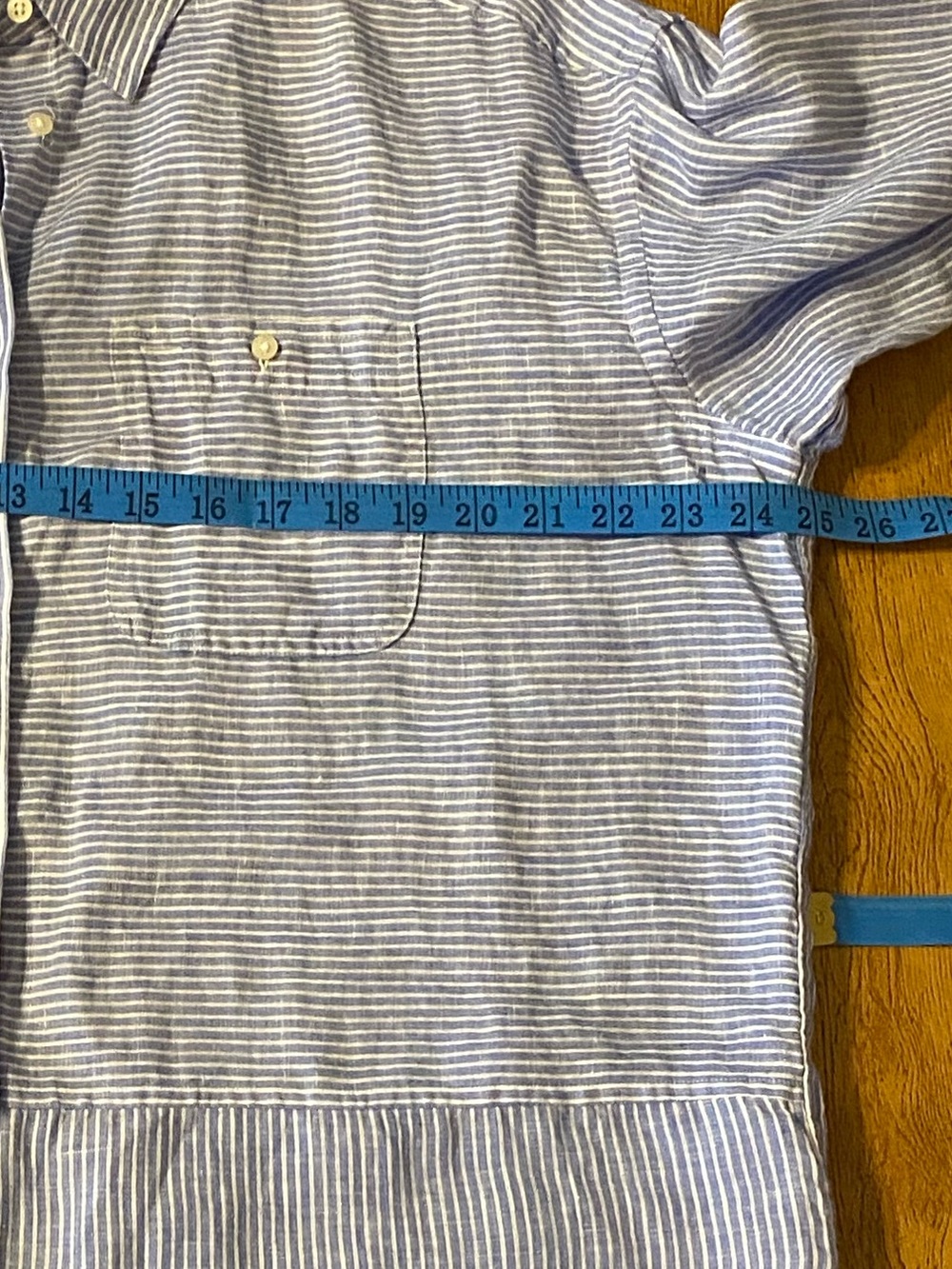 Lauren Ralph Lauren Linen  Blue Stripe Embroidered Hem Shirt Dress Cottagecore - Picture 5 of 14